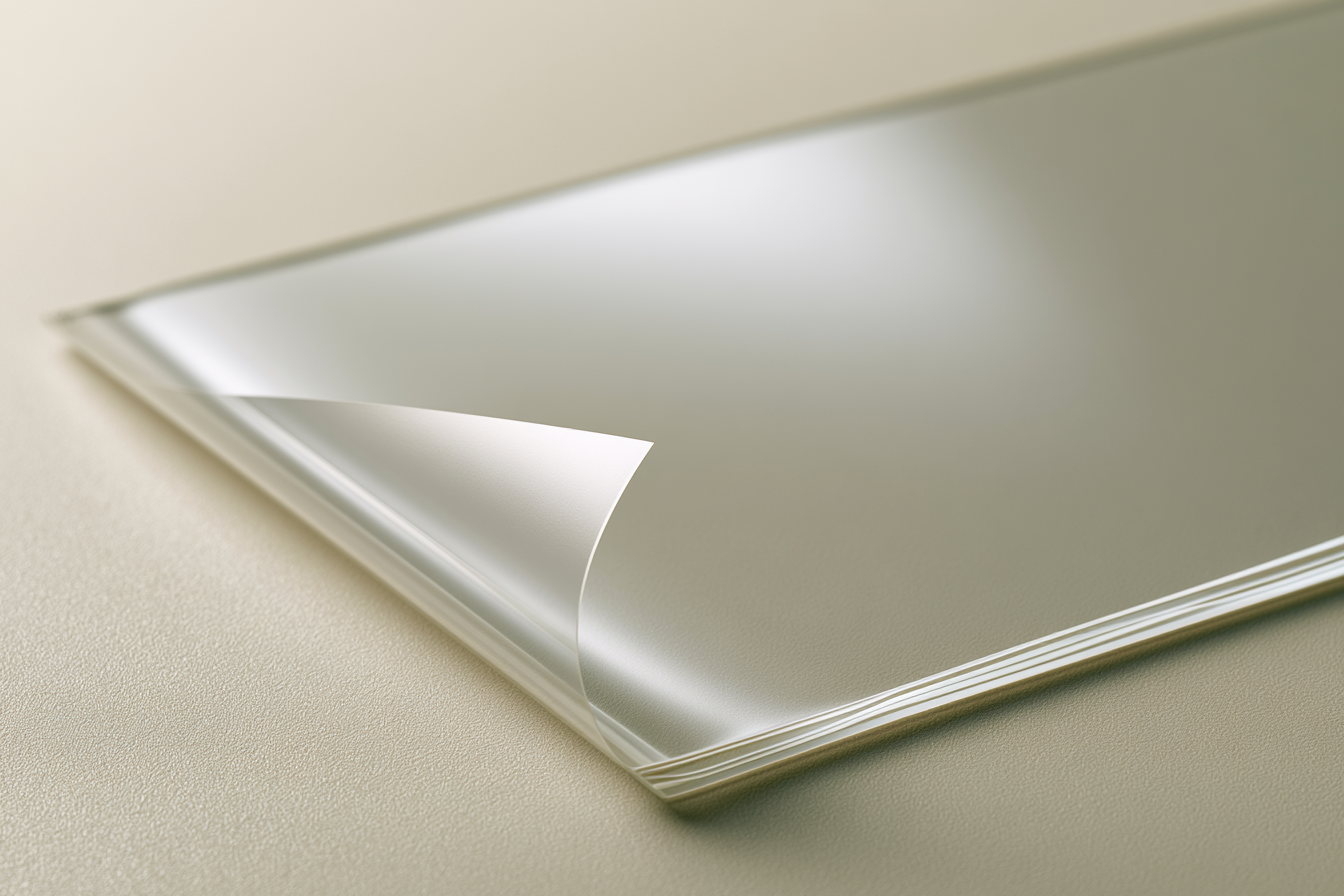 An anti-glare film with one corner peeled