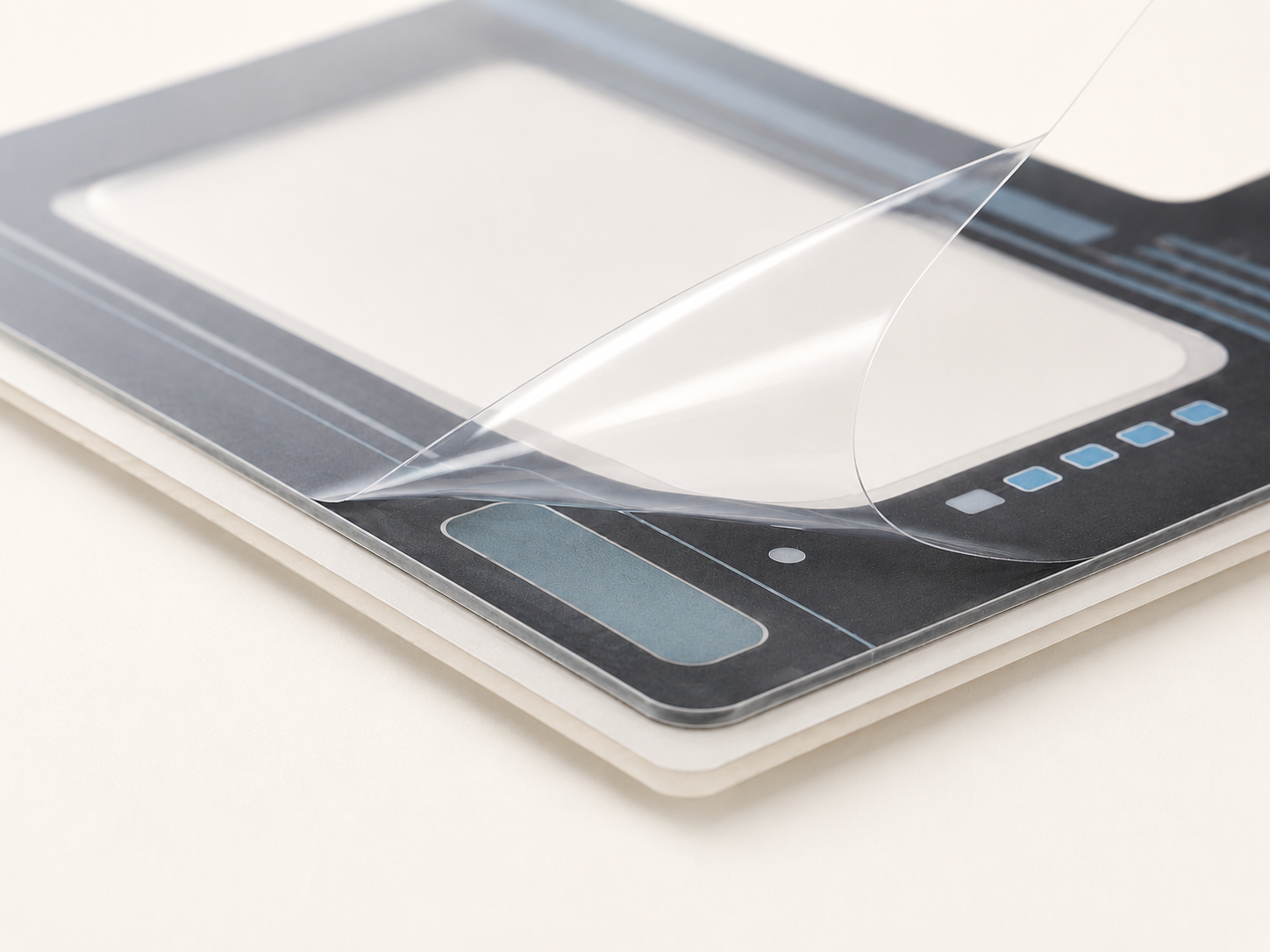 A protective film peeling from a printed panel